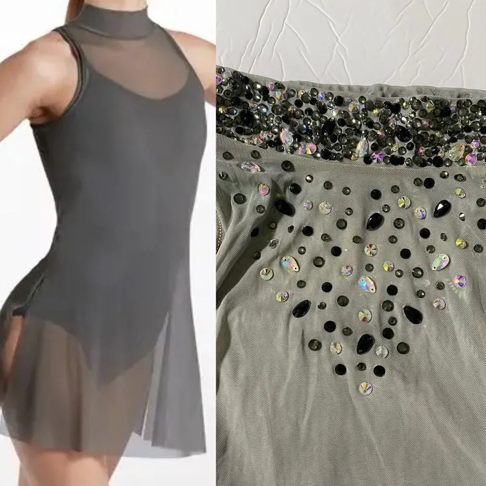 Weissman solo dance costume gray mesh tunic stoned Overdress D10664 MA adult